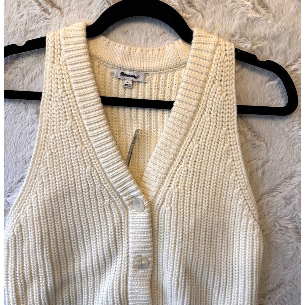 Madewell Cream Knit Sleeveless Button-Front Sweater Vest - Picture 3 of 11